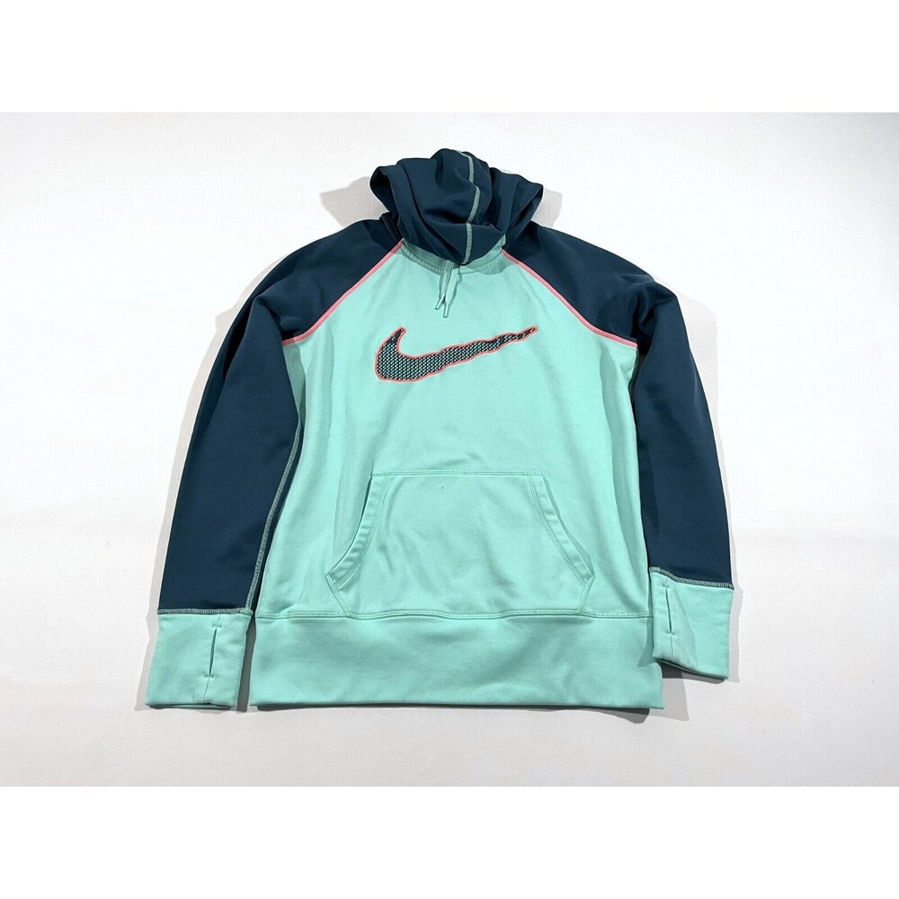 Women's NIKE Therma-Fit Swoosh Out All Time Printed Hoodie Pullover Green Sz M